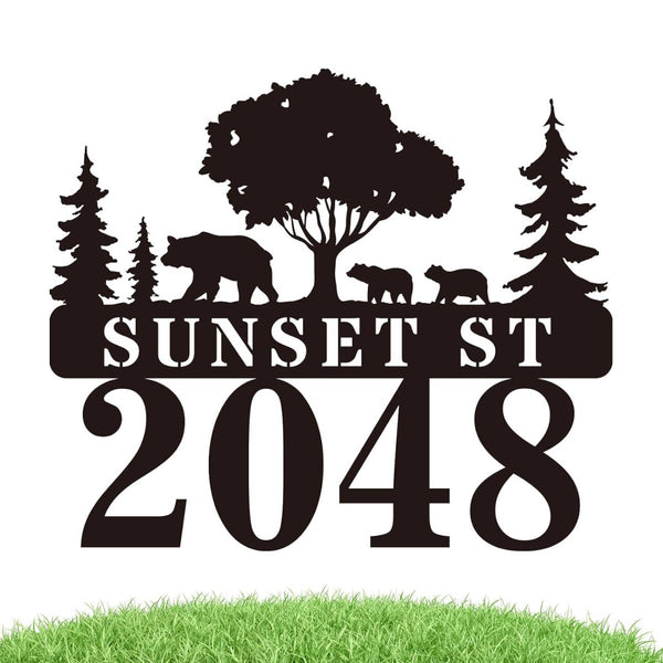 Bear Tree Metal Address Sign