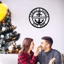 Personalized anchor metal wall sign with custom text – laser cut nautical décor for home or boat, made from powder-coated steel