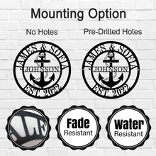 Personalized anchor metal wall sign with custom text – laser cut nautical décor for home or boat, made from powder-coated steel