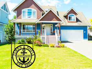 Personalized anchor metal wall sign with custom text – laser cut nautical décor for home or boat, made from powder-coated steel