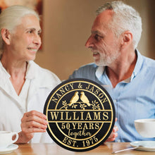 Custom engraved anniversary wood sign with double birds, personalized names, dates, and family text, carved on pine wood, rustic wall décor for weddings and anniversaries