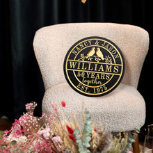 Custom engraved anniversary wood sign with double birds, personalized names, dates, and family text, carved on pine wood, rustic wall décor for weddings and anniversaries