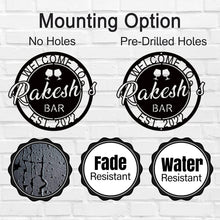 Personalized metal bar sign with name , welcome design with wine glasses, custom home bar décor