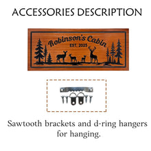 Custom wooden cabin sign made from premium pine wood, CNC carved with personalized text and deer design, rustic wall décor for cabins, lodges, and homes.