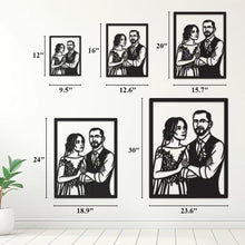 Custom couple metal portrait made from high-quality steel, laser-cut from uploaded photo, personalized wedding and anniversary wall art gift.