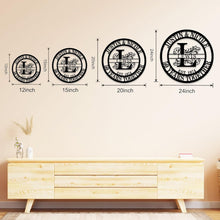 Personalized round metal sign with family name, floral design, and