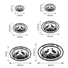 Custom heron metal sign with personalized text, laser-cut steel wall décor for cottage, lake house, or cabin, powder-coated for outdoor durability.