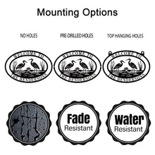 Custom heron metal sign with personalized text, laser-cut steel wall décor for cottage, lake house, or cabin, powder-coated for outdoor durability.