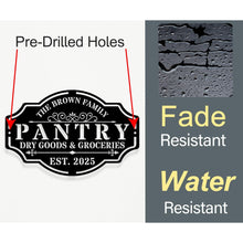 Custom black steel pantry sign with personalized text