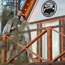 Custom laser-cut metal sign with pontoon boat and personalized family name, ideal for lake house or cabin wall decor