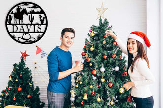 Western-style personalized metal sign featuring a cowboy on horseback, desert landscape, cacti, and custom name, laser-cut from premium powder-coated steel for indoor or outdoor display.