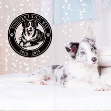 Custom dog metal sign with “Cuddles, Chaos & Chew Toys” and “Life Is Good” engraved, featuring a happy dog design, laser-cut from powder-coated steel for wall decor.