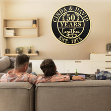 Engraved round wood anniversary plaque made from pine, CNC carved with names, dates, and embossed lettering, personalized wooden wall décor for weddings, anniversaries, and family celebrations.