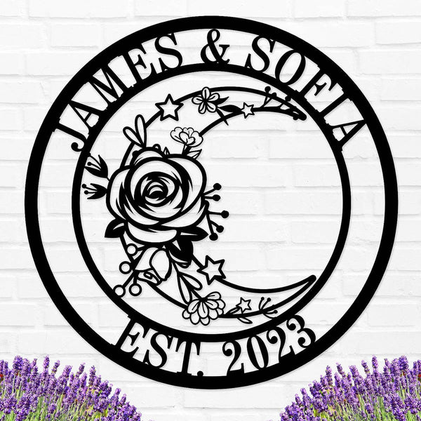 Floral Moon Metal Sign