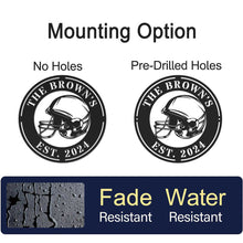 Black metal football helmet sign with personalized text