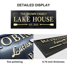 Custom engraved pine wood sign with personalized text, paddle design, and weatherproof finish – perfect for lake house or rustic cabin decor