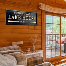 Custom engraved pine wood sign with personalized text, paddle design, and weatherproof finish – perfect for lake house or rustic cabin decor