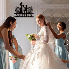 Custom romantic metal proposal sign with man on one knee and personalized last name