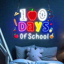colorful 100 days of school neon sign with apple and bright letters classroom decoration for kids school celebration LED neon wall sign