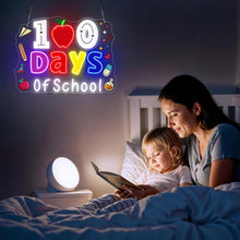 colorful 100 days of school neon sign with apple and bright letters classroom decoration for kids school celebration LED neon wall sign