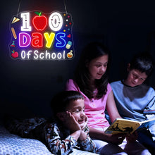 colorful 100 days of school neon sign with apple and bright letters classroom decoration for kids school celebration LED neon wall sign