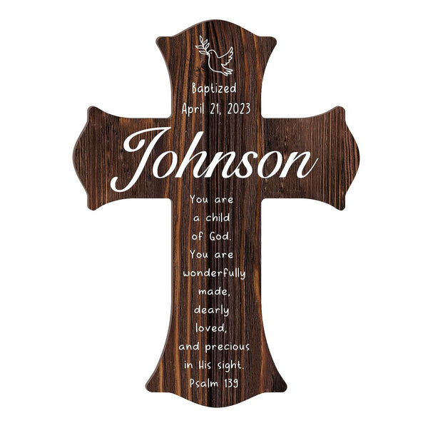 Personalized Wooden Cross Baptism Gift with Name and Date