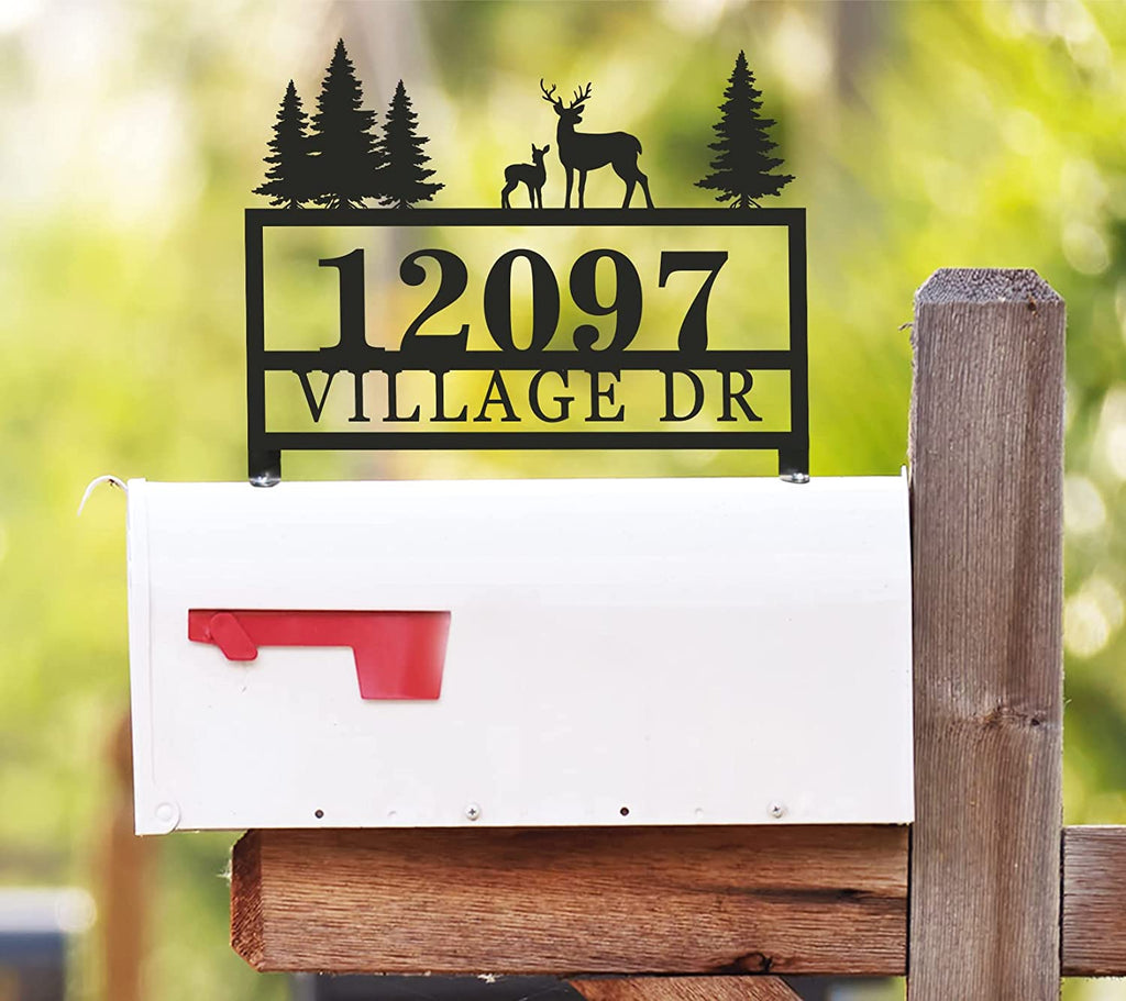Rustic Deer Mail Box Custom Deer and Pine Trees Mailbox Topper - Rustic Iron Artwork – ENFODREAM