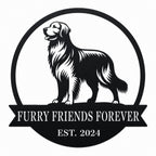 Custom Golden Retriever Metal Name Sign main product image on a white background with Furry Friends Forever text and EST. 2024.