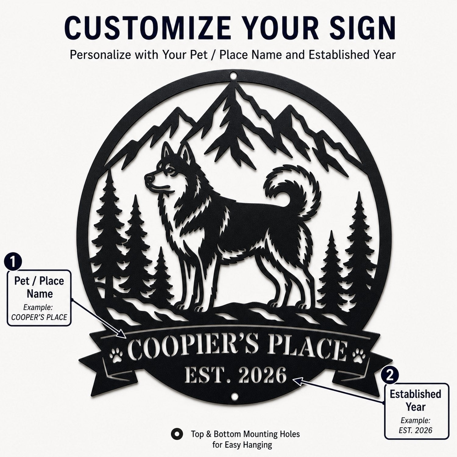 Custom Husky Mountain Wilderness Metal Sign Secondary image
