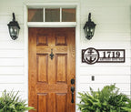 Custom anchor address metal sign with family name Johnson, house number 1719, and street name Artesi Avenue for coastal home décor