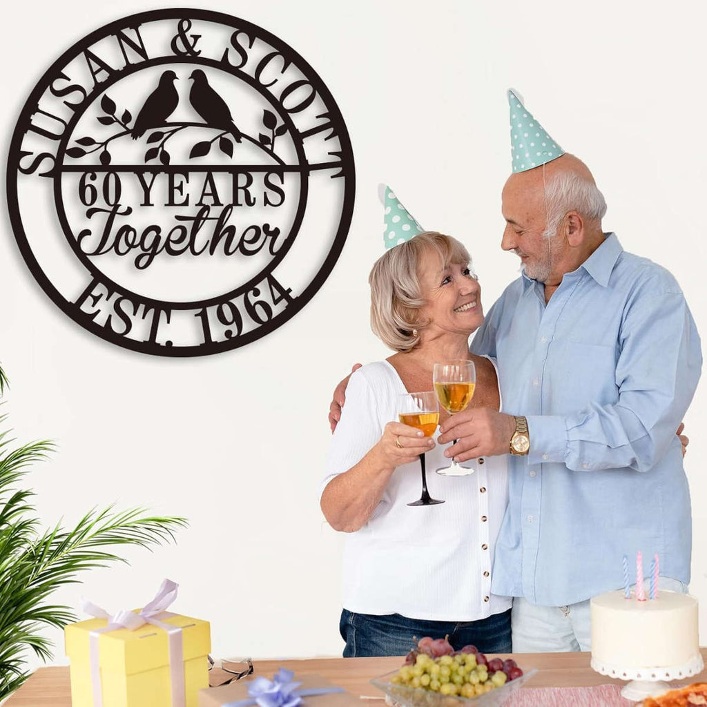 Custom Lovebirds Years Together Anniversary Metal Sign