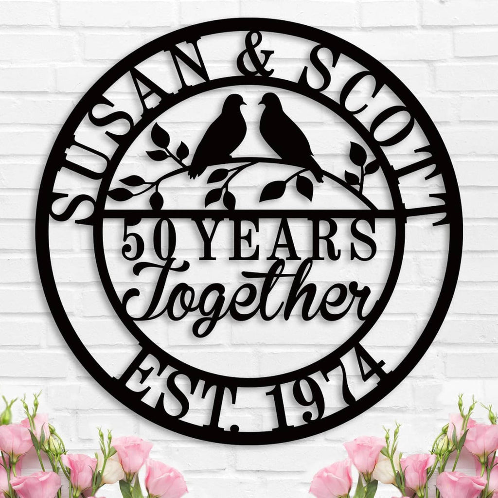 Custom Lovebirds Years Together Anniversary Metal Sign