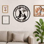 Custom basketball metal sign featuring a dunking player silhouette, personalized text at the top and EST. year at the bottom, perfect for man cave wall decor.
