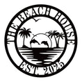 Custom beach house metal sign with dolphins and palm trees