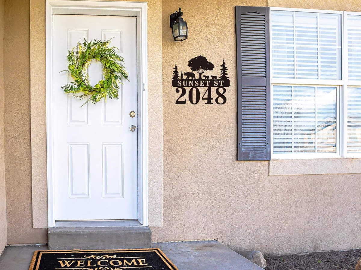 Bear Tree Metal Address Sign