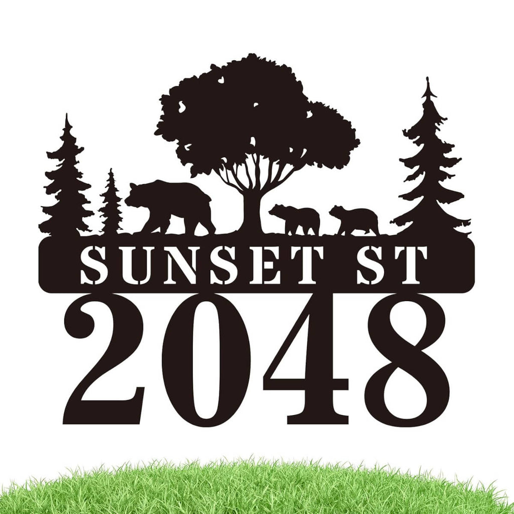 Bear Tree Metal Address Sign