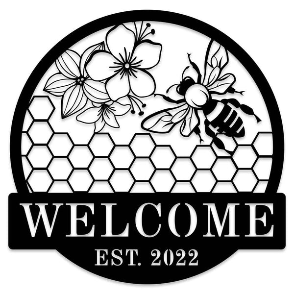 Custom Bee and Flowers Metal Sign