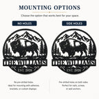 Bison metal sign mounting options showing no holes and pre-drilled holes on both sides.