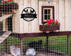 Custom metal chicken coop sign with rooster and hen – personalized farm decor