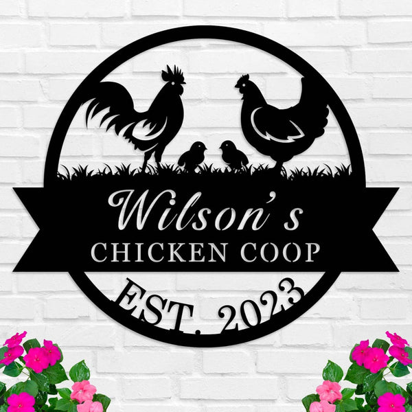 Custom Chicken Family Metal Sign