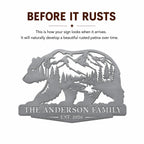 Custom Bear Family Sign in Raw Sandblasted Weathering Steel Before Rust Patina Development
