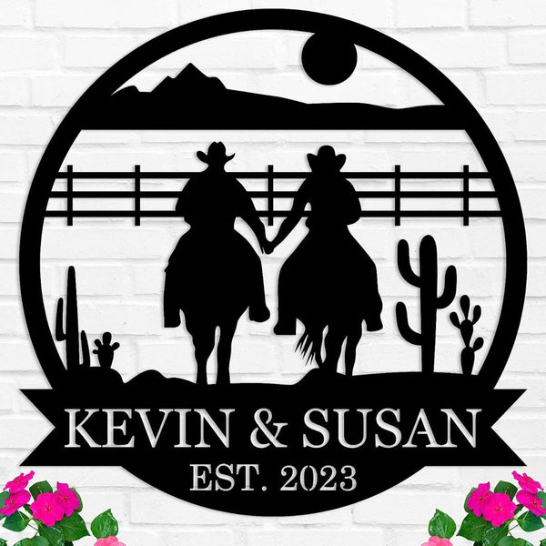 Western Couple Custom Metal Sign