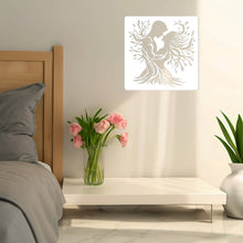 Romantic couple metal wall art, laser-cut steel décor featuring lovers with flowing tree design, powder coated finish, perfect for home decoration or wedding and anniversary gifts.
