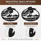 Personalized cowgirl metal sign showing no-hole and left-and-right mounting hole options.