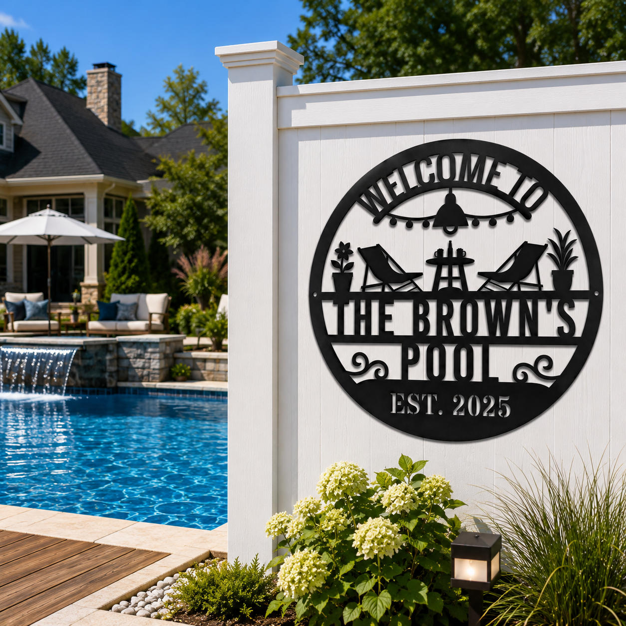 Custom Backyard Pool Metal Sign Secondary image