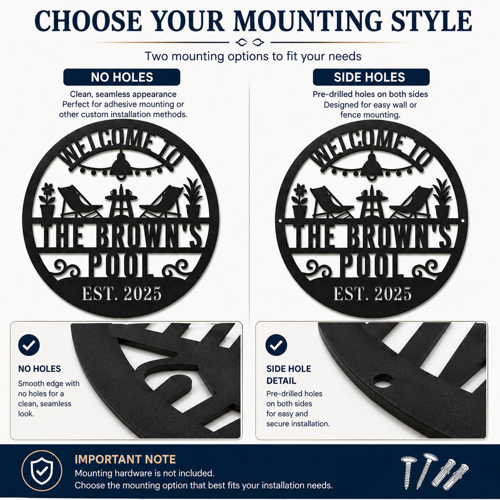 Comparison chart showing different hole placement options for personalized metal signs