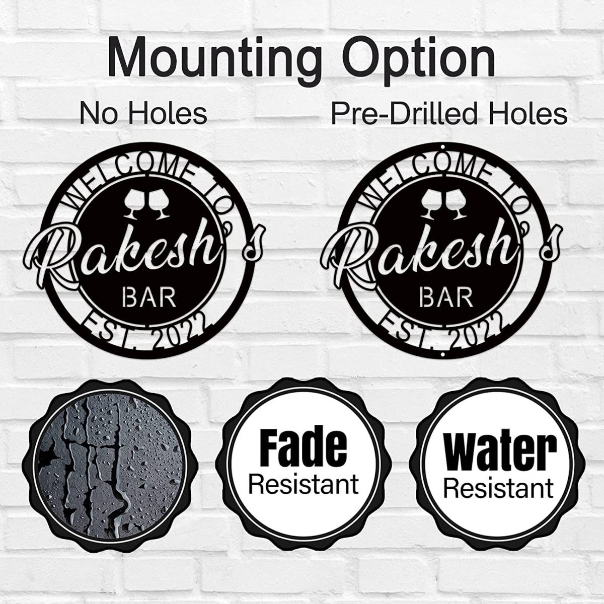 Personalized metal bar sign with name , welcome design with wine glasses, custom home bar décor
