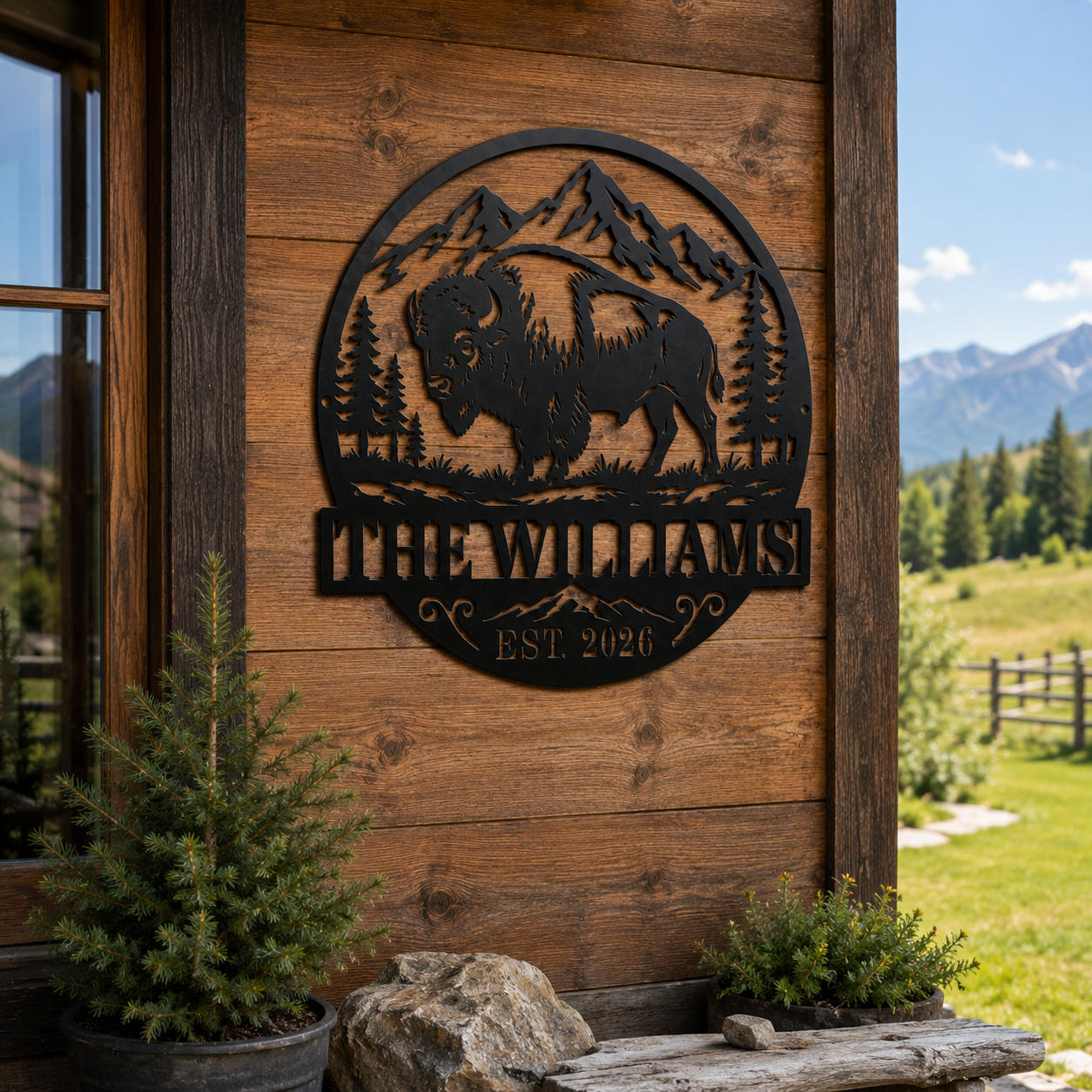 Custom Bison Mountain Metal Family Sign Secondary image