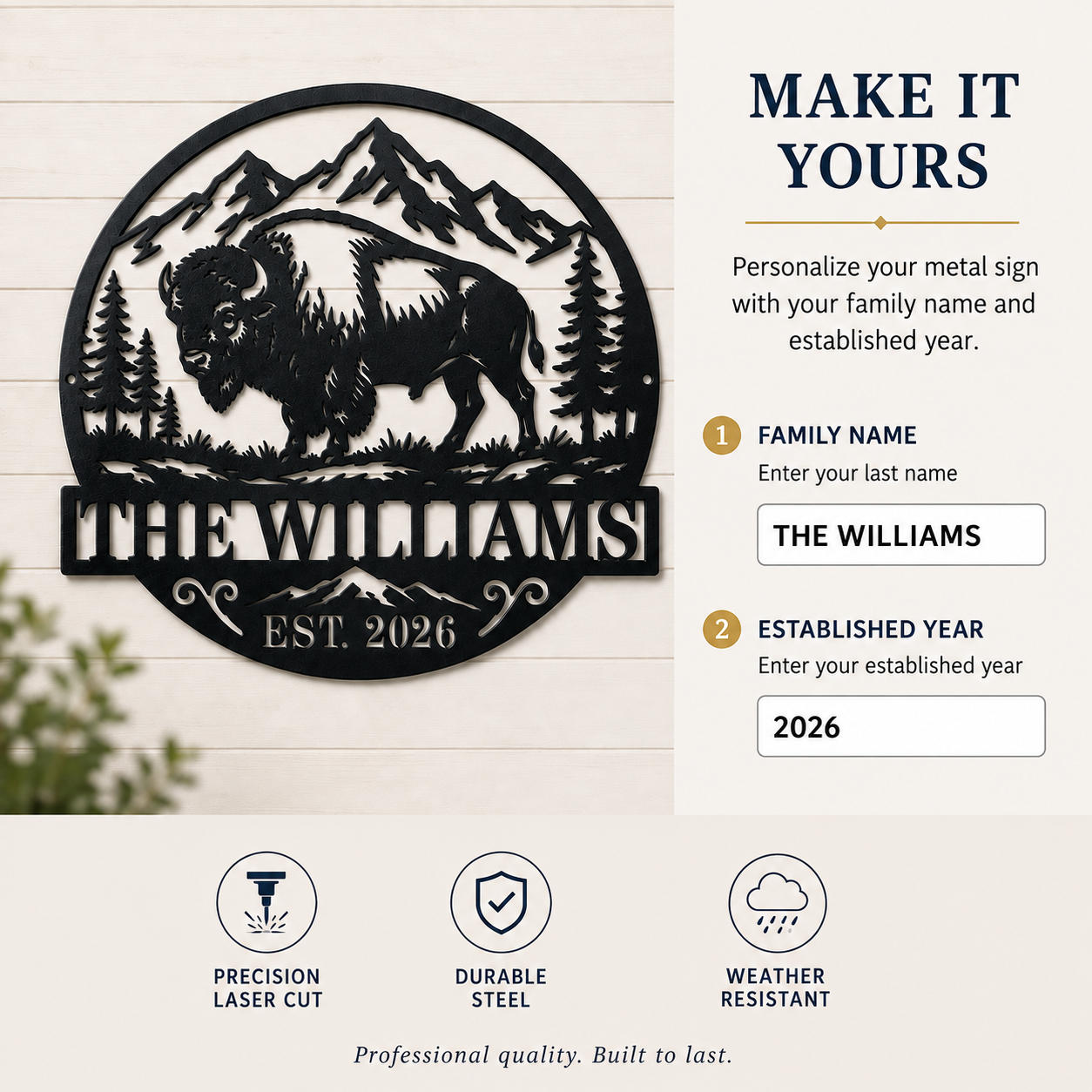 Custom Bison Mountain Metal Family Sign Secondary image