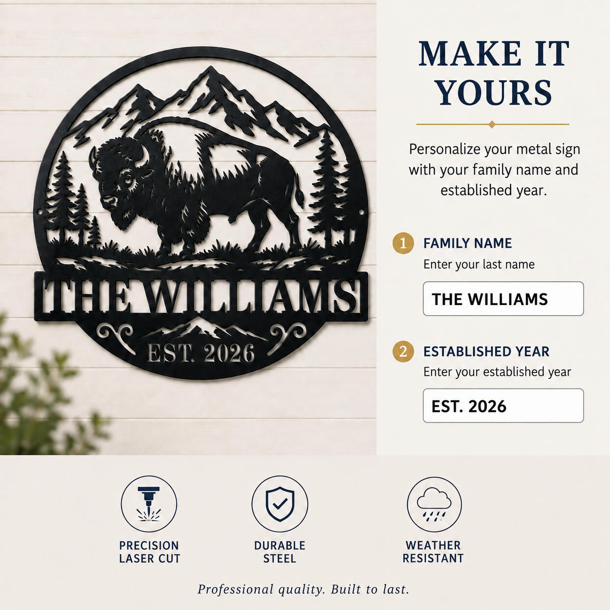 Custom Bison Mountain Metal Family Sign Secondary image